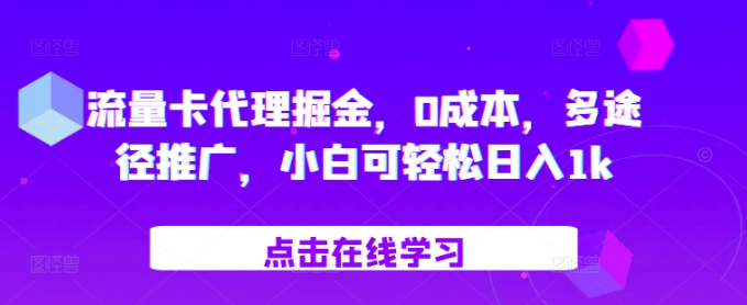 流量卡代理零成本创业，多途径推广轻松日入1k，小白也能快速上手-小伟资源网