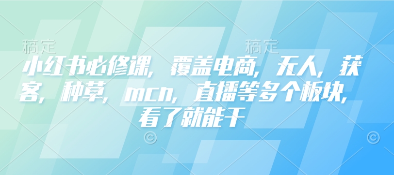 小红书电商运营全攻略：从获客到直播，一站式掌握MCN与种草技巧-小伟资源网