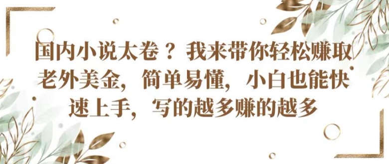 \”揭秘：国内小说太卷？轻松赚美金攻略，小白速成，多写多赚！\”-小伟资源网