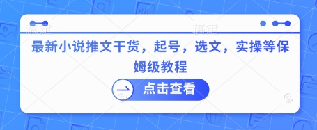 \”小说推文起号选文实操全攻略：新手必看保姆级教程\”-小伟资源网