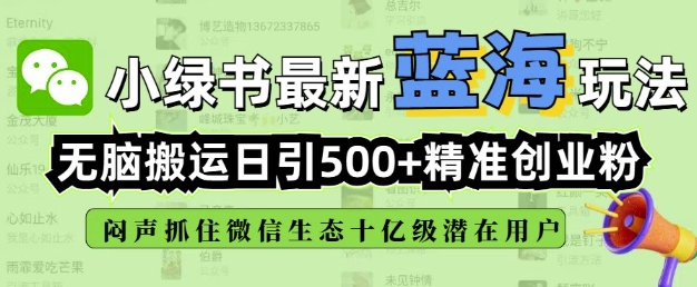 \”小绿书全自动搬运日引500创业粉，微信生态闷声发财新风口\”-小伟资源网
