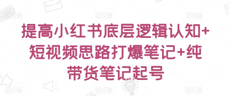 小红书爆款笔记打造指南：底层逻辑+短视频思路+纯带货起号技巧-小伟资源网