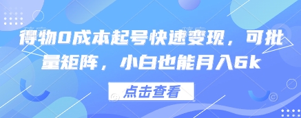 \”0成本得物起号变现攻略，新手月入6k+可批量操作\”-小伟资源网