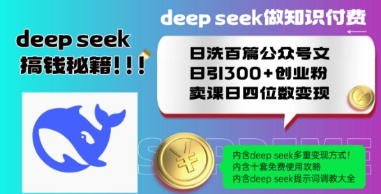 \”Deepseek知识付费实战：日洗百篇爆文引流300+创业粉，轻松日赚四位数变现教程\”-小伟资源网