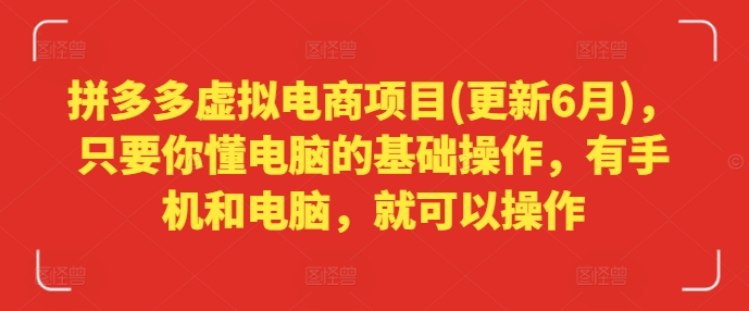 \”拼多多虚拟电商新手教程（6月更新）：手机电脑轻松上手，零基础也能操作\”-小伟资源网