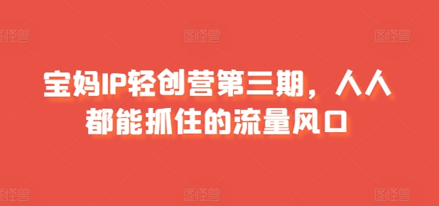 \”宝妈IP轻创营3期：轻松抢占流量红利，0基础也能变现\”-小伟资源网