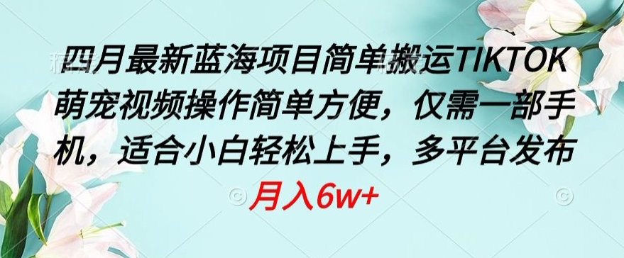 \”4月TikTok萌宠搬运新玩法，一部手机轻松操作【蓝海揭秘】\”-小伟资源网