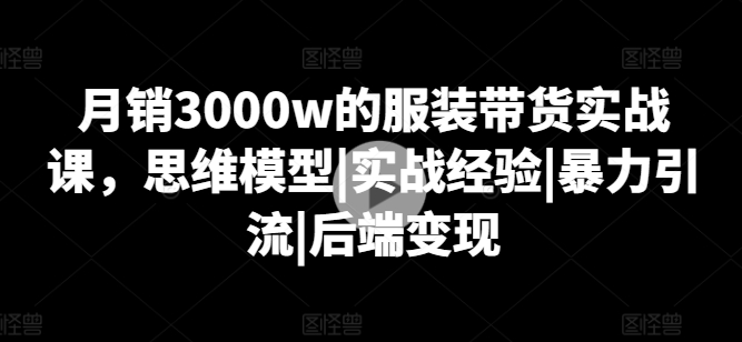 \”月销3000w服装带货秘籍：思维+引流+变现全攻略\”-小伟资源网