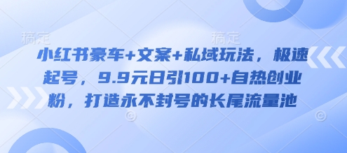\”9.9元日引100+创业粉！小红书豪车文案私域玩法，打造长尾流量池不封号\”-小伟资源网