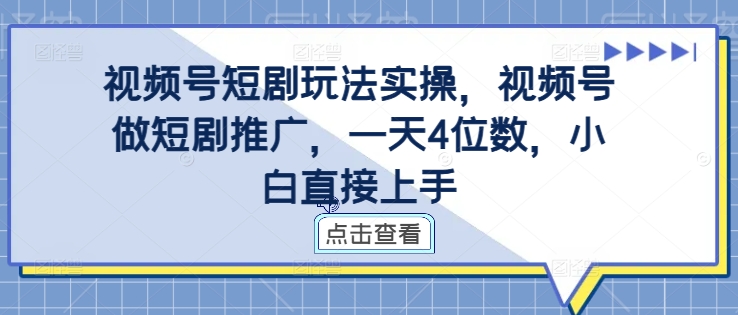 \”视频号短剧推广实战：新手日赚4位数速成指南\”-小伟资源网