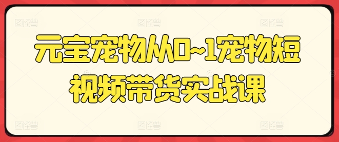 《元宝宠物短视频带货实战课：从0到1快速上手》-小伟资源网