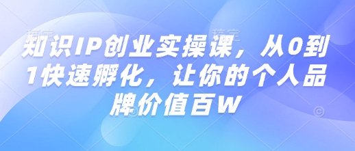 \”0基础打造百万价值知识IP：快速孵化个人品牌实战课\”-小伟资源网