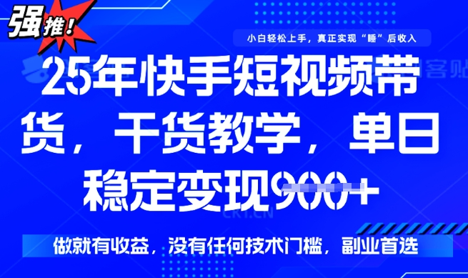 快手短视频带货日赚900+，0门槛轻松变现！-小伟资源网