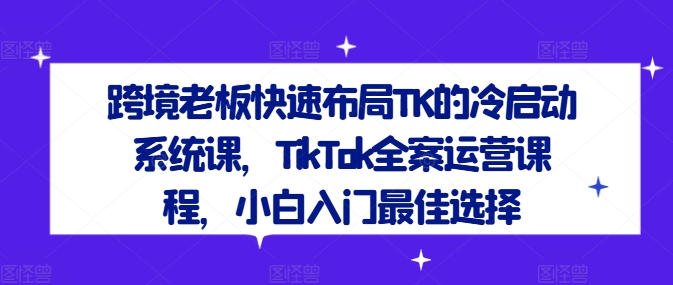 \”TK冷启动全案课：跨境老板速成指南，小白入门首选TikTok运营\”-小伟资源网