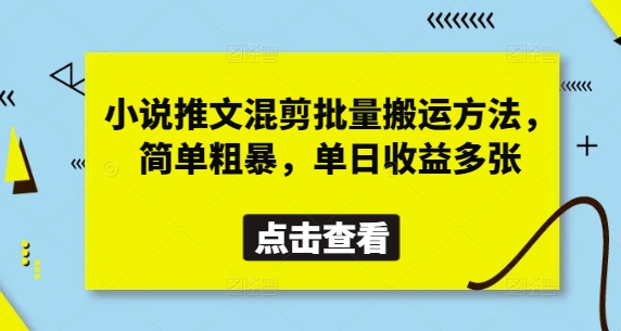 \”小说推文混剪搬运暴利玩法，日赚多单超简单！\”-小伟资源网