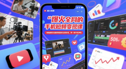 手机短视频变现课：0基础拍摄剪辑涨粉运营，一部手机轻松赚钱-小伟资源网
