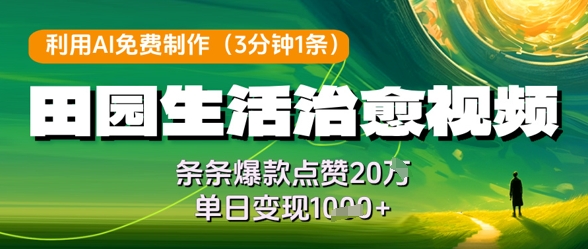 \”AI一键生成田园治愈视频，日赚千元爆款秘籍！20W点赞轻松拿\”-小伟资源网