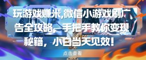 微信小游戏广告变现攻略：新手当天赚钱技巧-小伟资源网