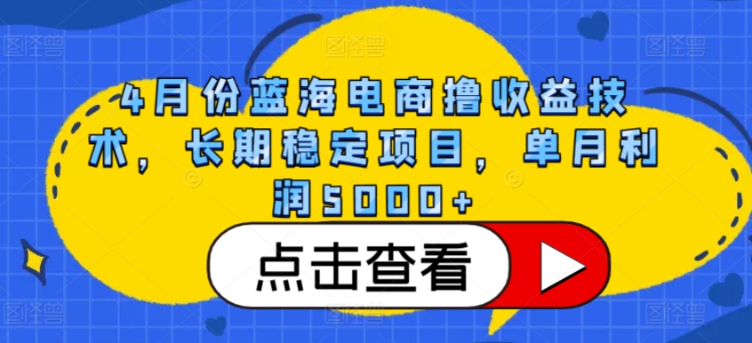 4月蓝海电商暴利项目：月入5000+稳定玩法大揭秘-小伟资源网