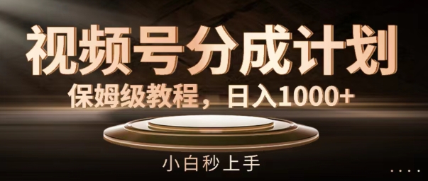 \”视频号分成计划：新手日赚千元速成指南【详细教程】\”-小伟资源网