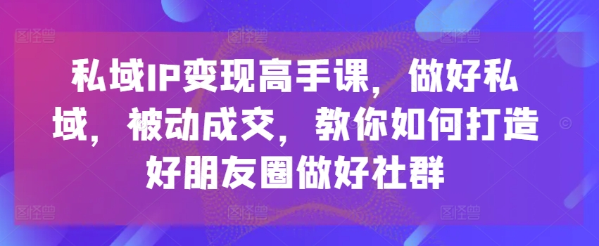 《私域IP变现课：朋友圈+社群运营，打造被动成交系统》-小伟资源网