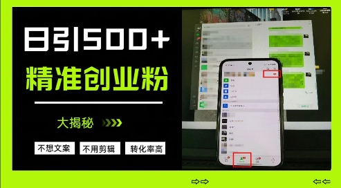 \”日引500+创业粉秘籍：免文案剪辑，精准引流大公开\”-小伟资源网