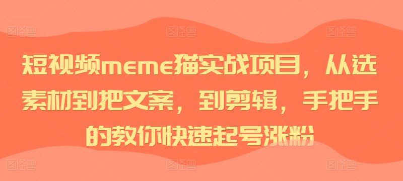 \”短视频爆款meme猫实战教程：选材+文案+剪辑全攻略，快速涨粉起号\”-小伟资源网
