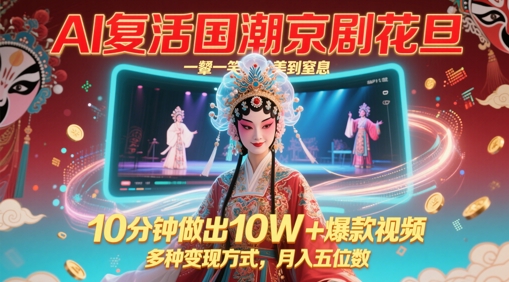 \”AI复活国潮京剧花旦，10分钟打造10W+爆款，轻松月入过万\”-小伟资源网