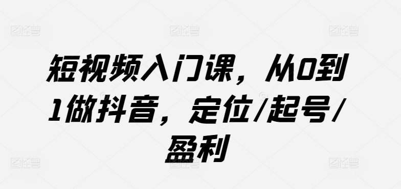 零基础抖音速成指南：精准定位·快速起号·轻松盈利-小伟资源网
