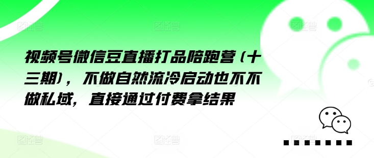 \”视频号微信豆直播陪跑营：付费高效变现，拒绝自然流冷启动\”-小伟资源网
