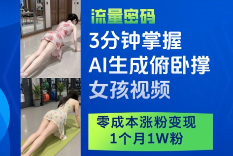 \”3分钟学会AI生成俯卧撑视频，零成本月涨1W粉轻松变现\”-小伟资源网