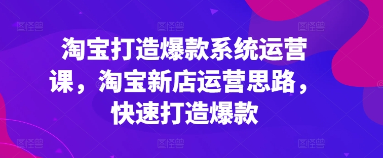 淘宝新店爆款速成攻略：系统运营课助你快速打造热卖单品-小伟资源网