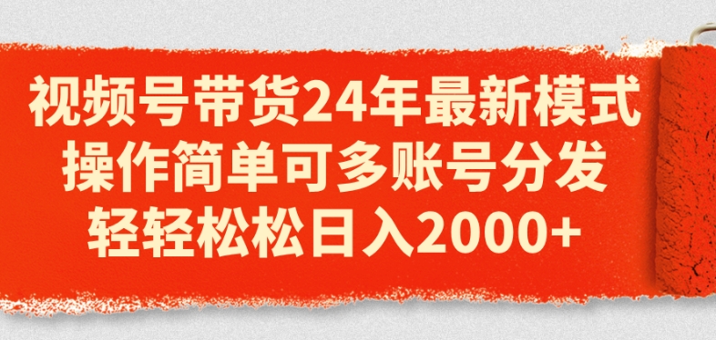 2024视频号带货新玩法：多账号分发日赚2000+，小白也能轻松上手-小伟资源网