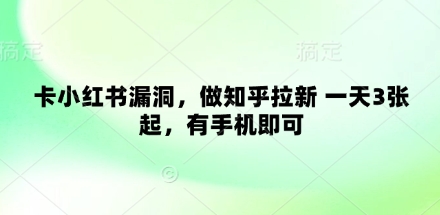 “手机轻松日赚3单！小红书+知乎拉新攻略”-小伟资源网