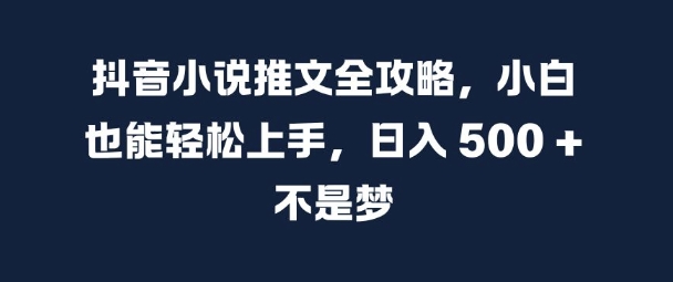 \”抖音小说推文秘籍：新手日赚500+实操指南【干货】\”-小伟资源网