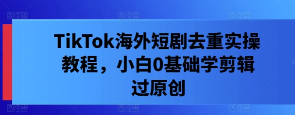 \”TikTok短剧去重剪辑教程：零基础轻松过原创\”-小伟资源网
