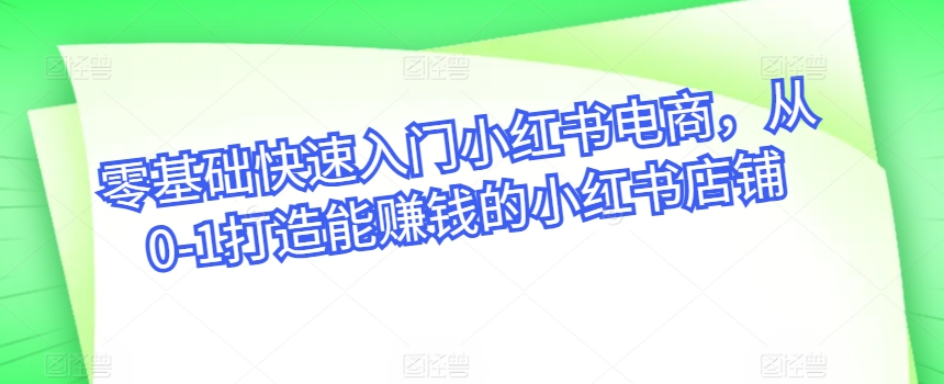 小红书电商新手速成：从0到1轻松开启赚钱店铺-小伟资源网