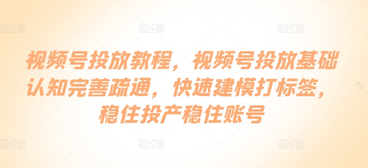 \”视频号投放全攻略：从基础认知到精准建模，稳账号提投产\”-小伟资源网