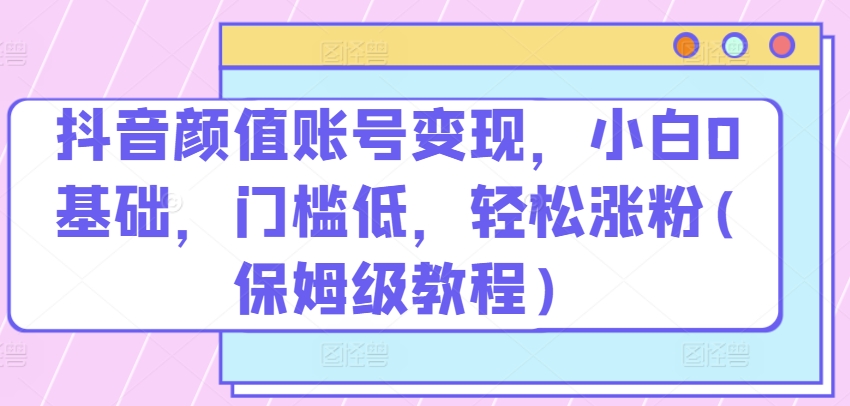 \”0基础抖音颜值号涨粉变现全攻略，低门槛保姆教程大揭秘\”-小伟资源网