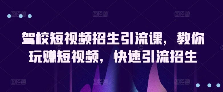 短视频驾校招生秘籍：轻松引流爆单技巧-小伟资源网