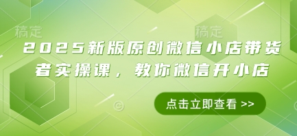 2025微信小店带货实战课：手把手教你开店变现-小伟资源网