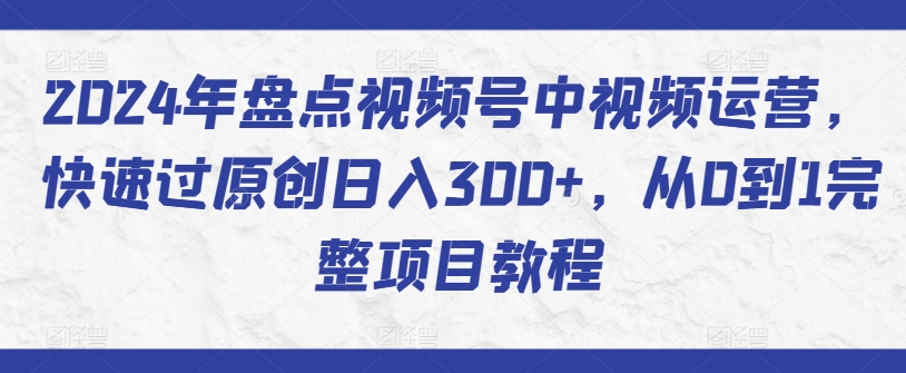 2024视频号运营指南：0基础过原创，日赚300+实战教程-小伟资源网