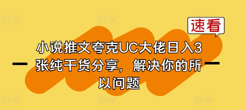 \”小说推文干货：夸克UC大佬日赚3张秘籍，问题全解决\”-小伟资源网