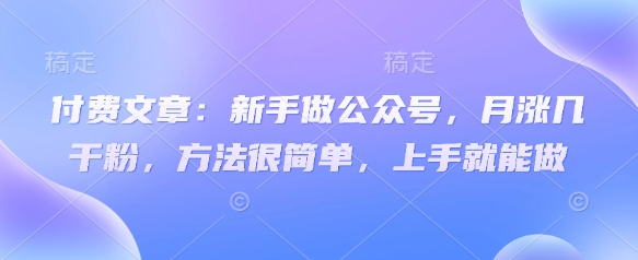 新手公众号月涨粉千计：简单易上手的高效方法-小伟资源网