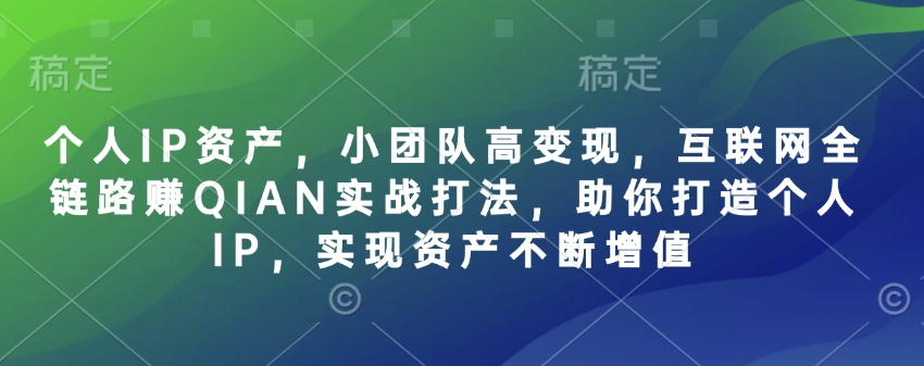 \”个人IP变现全攻略：小团队高效创收，打造持续增值资产\”-小伟资源网