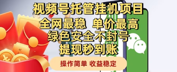 \”揭秘视频号托管挂G项目：高单价、零封号、秒提现，全网最稳收益方案\”-小伟资源网