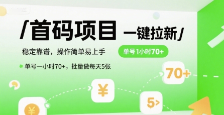 “首码拉新项目揭秘：单号时薪70+，日赚5张轻松上手”-小伟资源网