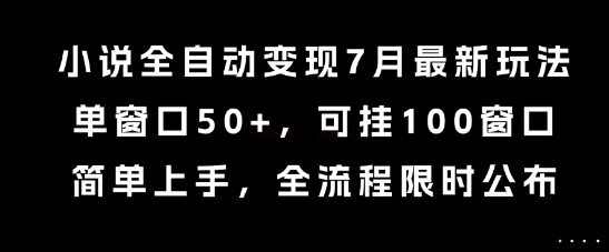 \”7月小说全自动变现新玩法：单窗50+收益，百窗齐挂轻松上手【限时揭秘】\”-小伟资源网