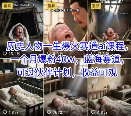 \”AI历史人物课：月涨40万粉的蓝海赛道，伙伴计划高收益\”-小伟资源网
