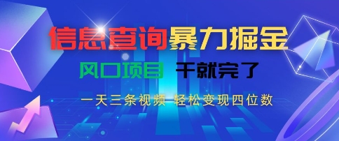 \”3条视频日赚4位数！揭秘信息查询暴利掘金风口项目\”-小伟资源网